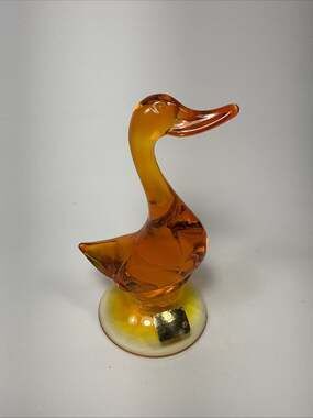 Viking Glass Swan Neck Duck Figurine Persimmon Orange MCM Art Glass Vintage ✨